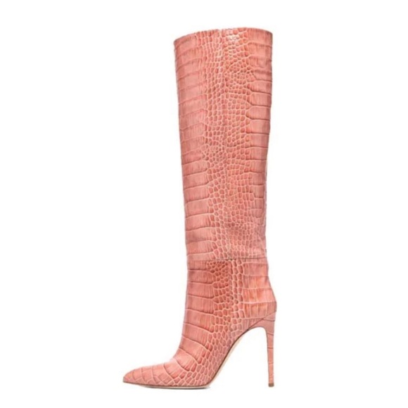 Paris Texas Shoes - Paris Texas Pink Croc-Embossed Heeled knee high Boots